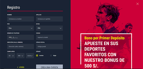 Diligencia tus datos- registrarse en Rabona